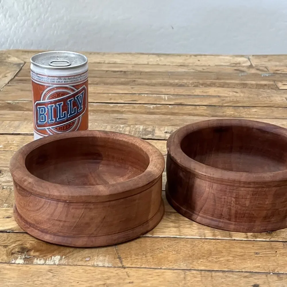Hand-Turned Rustic Wooden Bowls Set of 2 6 in Teak Wood